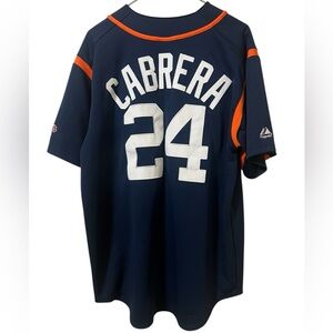 Miguel Cabrera Y2K Majestic Detroit Tigers blue and orange button down jersey